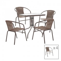 Tραπεζαρία Obbi-Watson pakoworld σετ 5τεμ καφέ μέταλλο-pe rattan 80x80x70εκ