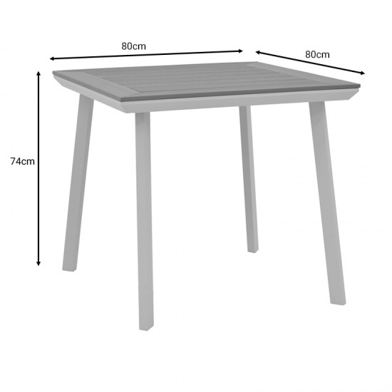 Τραπέζι Synergy pakoworld αλουμίνιο λευκό-plywood φυσικό 80x80x74εκ