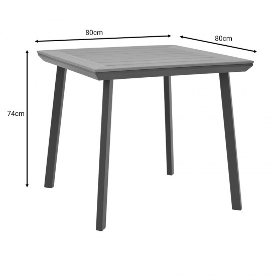 Τραπέζι Synergy pakoworld αλουμίνιο ανθρακί-plywood φυσικό 80x80x74εκ