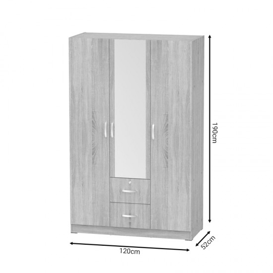 Ντουλάπα ρούχων τρίφυλλη Dillion pakoworld sonoma μελαμίνης 120x52x190εκ