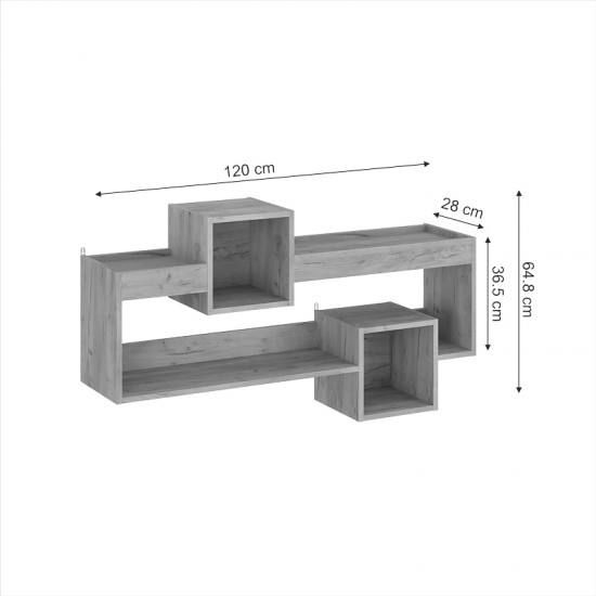 Ραφιέρα τοίχου Shellie pakoworld μελαμίνης σε oak απόχρωση 120x28x65εκ