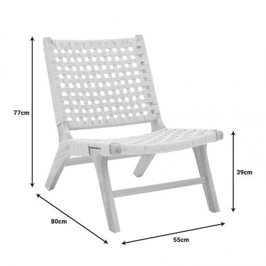 Πολυθρόνα Polisin pakoworld σχοινί-rubberwood σε φυσική απόχρωση 55x80x77εκ