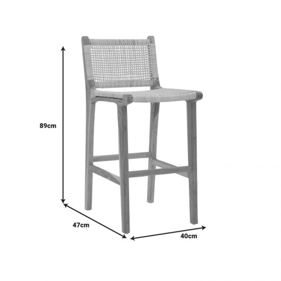 Σκαμπό μπαρ μεσαίου ύψους Sponze pakoworld teak ξύλο-φυσικό rattan σε φυσική απόχρωση 40x47x89εκ
