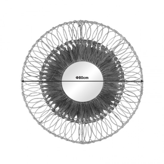 Καθρέπτης Cermine Inart ψάθα σε φυσική απόχρωση Φ80x12εκ