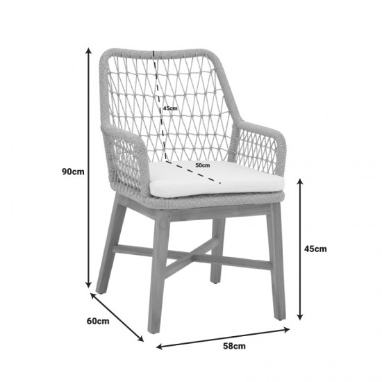 Πολυθρόνα Elaiza pakoworl teak ξύλο και pe σχοινί σε φυσική-μπεζ απόχρωση με μαξιλάρι 58x60x90εκ