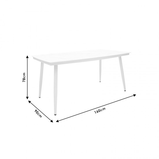 Τραπέζι Zeren pakoworld μέταλλο λευκό-γυαλί 160x90x78εκ