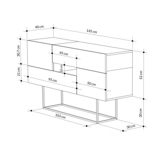 Μπουφές Roberta pakoworld καρυδί-μαύρο μαρμάρου 145x40x82εκ