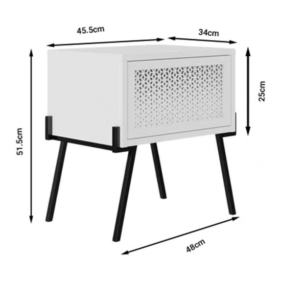 Κομοδίνο Hamer pakoworld μαύρο-λευκό 48x34x51εκ