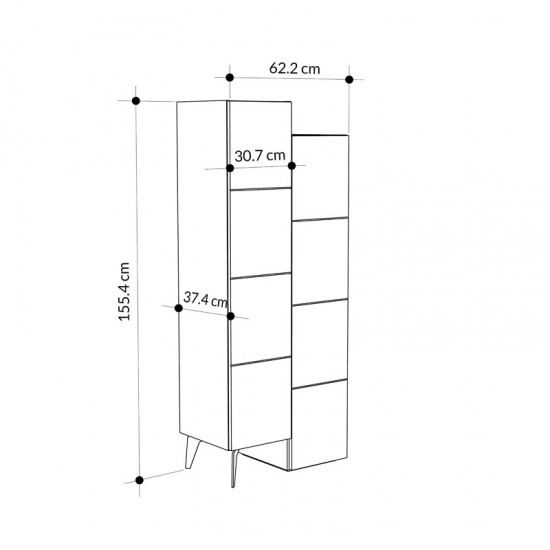 Ντουλάπι-στήλη Romane pakoworld λευκό 62.2x37.4x155.4εκ