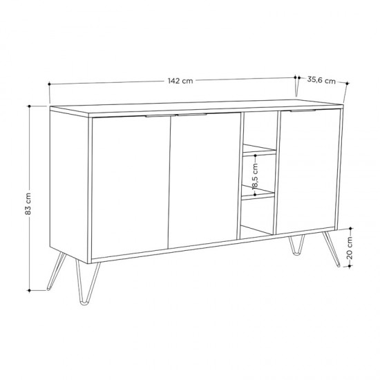 Μπουφές Clara pakoworld light καρυδί-γκρι μαρμάρου 142x35.5x83εκ